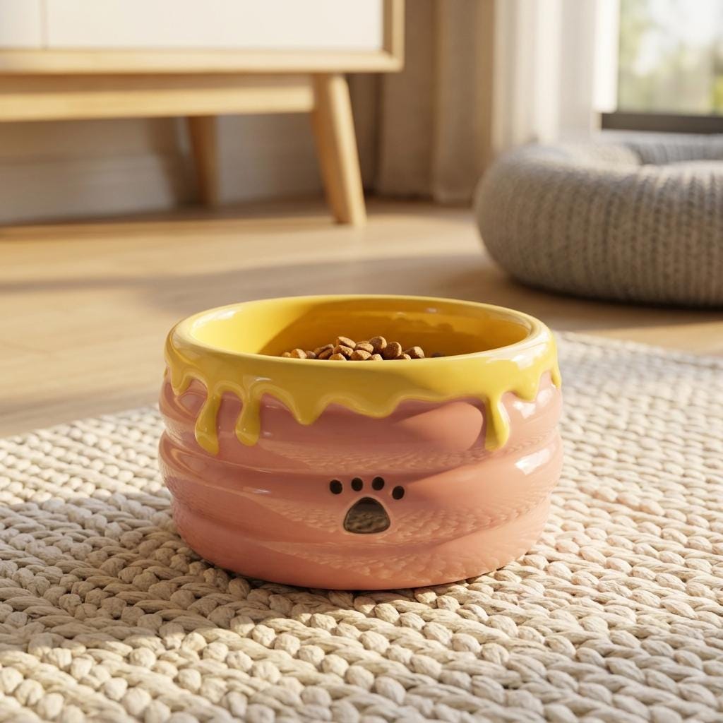 Bee Hive Ceramic Cat Bowl, Elevated Pet Feeder, Whisker Friendly Dish - Image 7